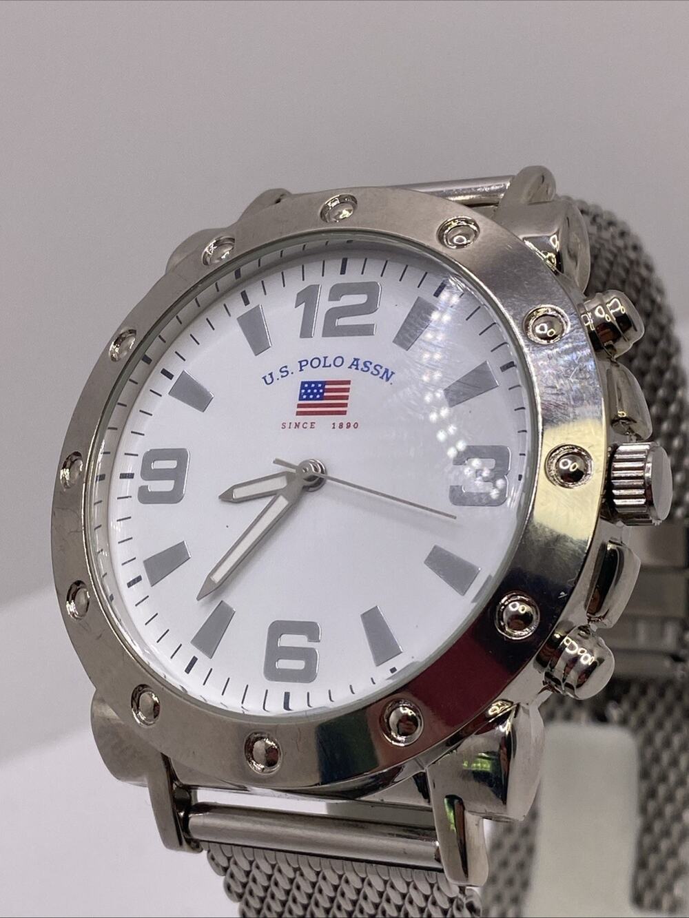 U.S Polo Assn Mens Silver Tone Watch New Battery Mens
